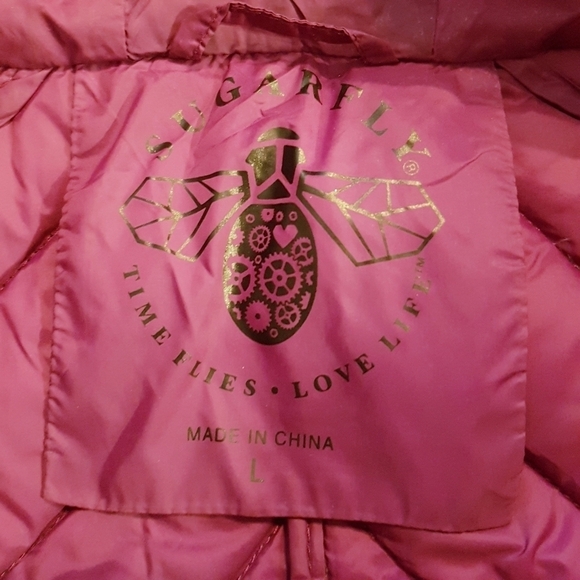 Sugarfly girls size Large hooded down  jacket, light weight purple & bla… - Picture 4 of 5